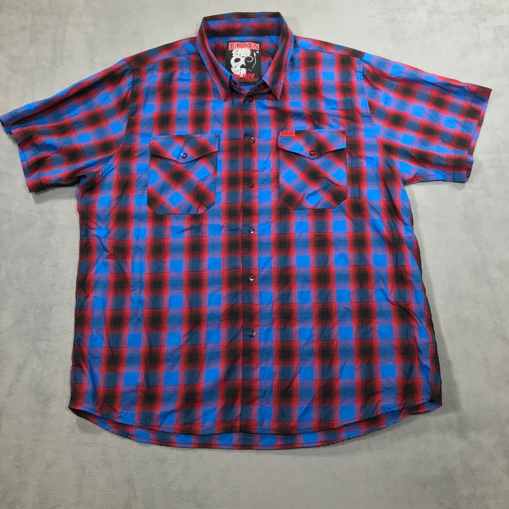 Dixxon Flannel Friday The 13th Shirt Mens 2XL 2X Blue Red Plaid Bamboo Blend